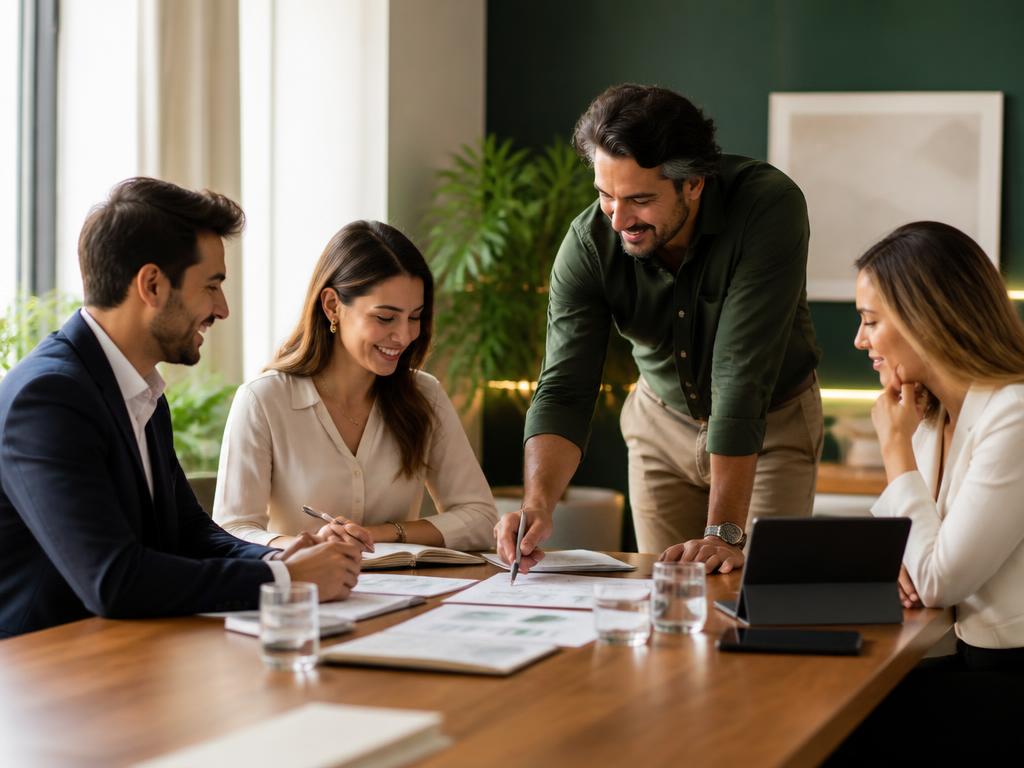 Equipe de empresa na Região Serrana analisando propostas de plano de saúde corporativo