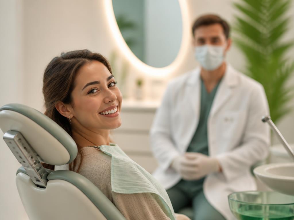 Paciente sorrindo em consultório odontológico moderno de Petrópolis